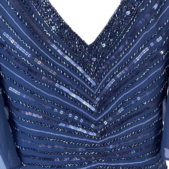 Jkara Womens Navy Polyester Beaded Flutter Sleeve Chiffon Cocktail Dress Size 8 - Picture 5 of 6